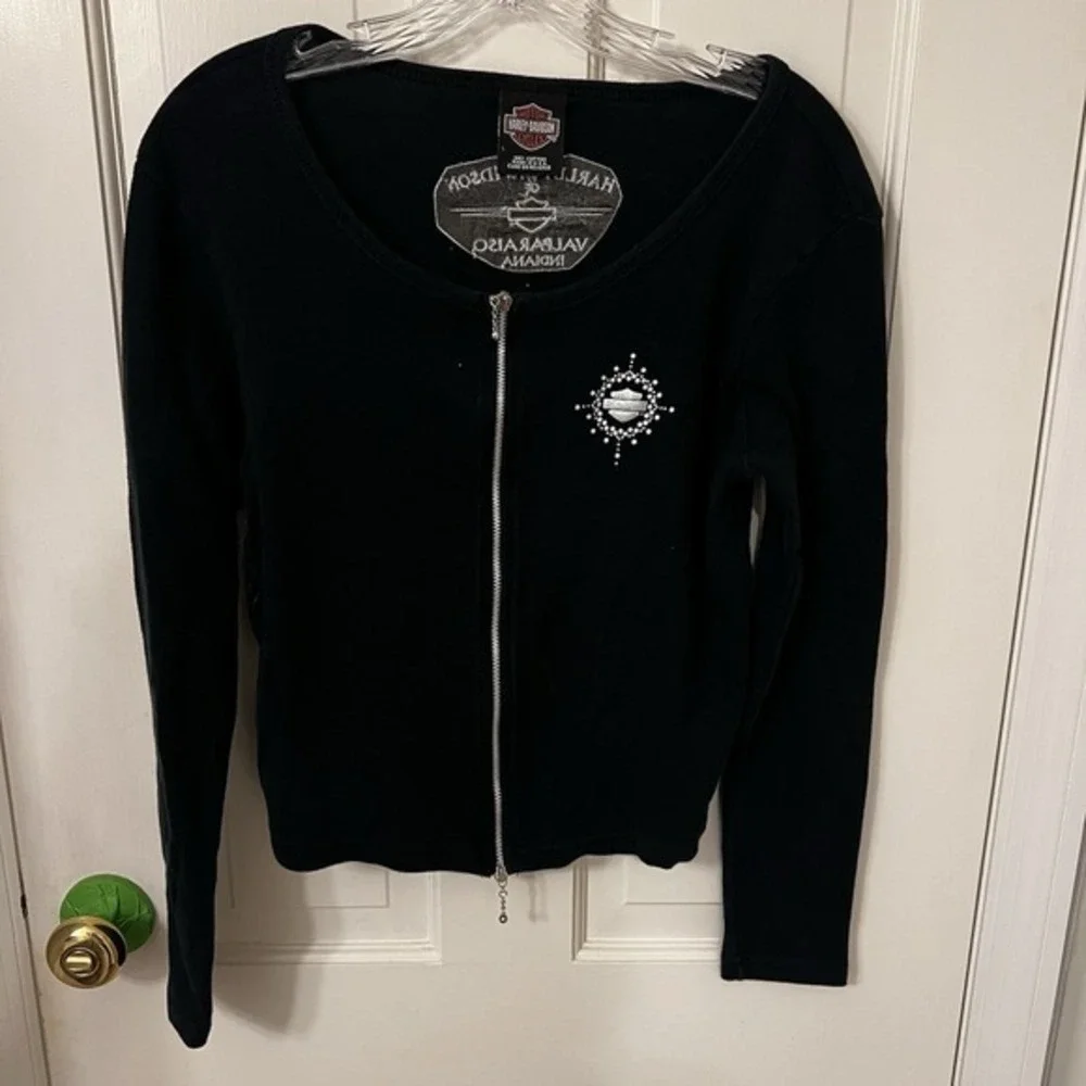 Vintage Harley Davidson‎ Black Women's 100% Cotton Full Zip Up Made In USA  Med.